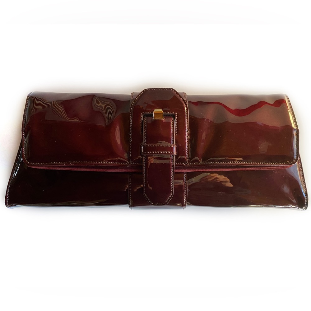 Christian Louboutin Patent Calfskin Liv Clutch with metal buckle, color Oxblood - Picture 3 of 16